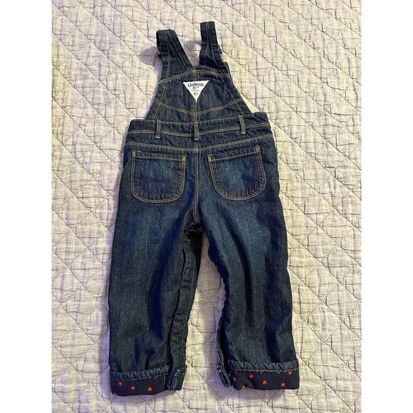 OshKosh B’gosh Denim Overalls 24M Dark Wash Heart Lined Cuffed - Picture 9 of 10